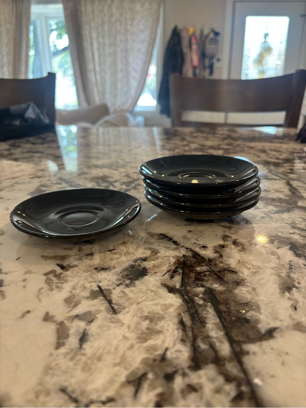 Set of (5) Crate & Barrel Black Saucer Plates